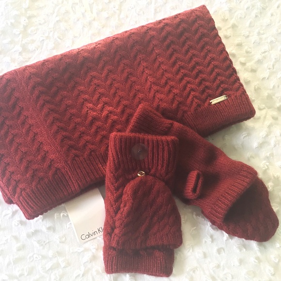 NWT Calvin Klein Mittens & Neck Warmer Scarf - Picture 8 of 8